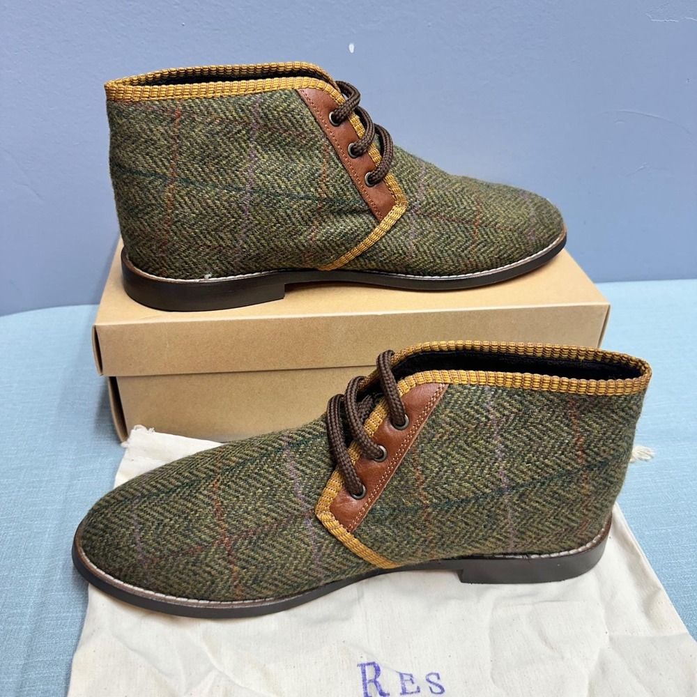 Res Ipsa Olive Tattersall Chukka Boots Mens 10 Wool Herringbone Made in Turkey